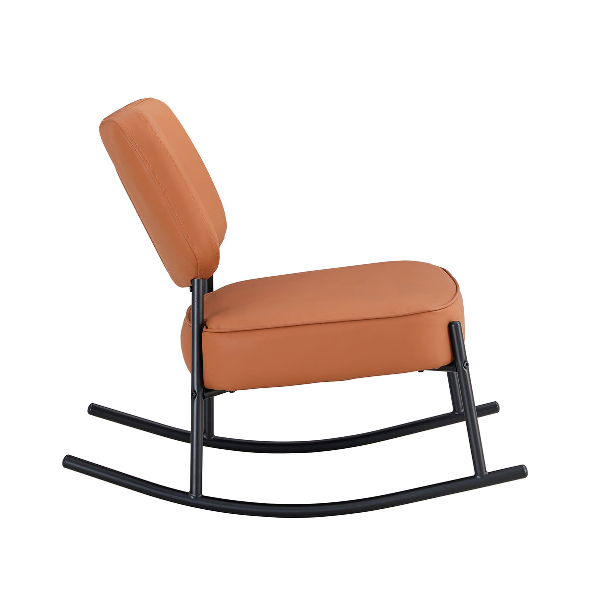 PU material cushioned rocking chair unique rocking chair cushioned seat brown backrest rocking chair black metal legs