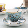 British Luxe Saucer and Spoon Afternoon Tea Cup with Van Gogh Oil Painting Design, Bone China Coffee Cup, Creative Souvenir Ceramic Mug - V.I.P Digital Presence