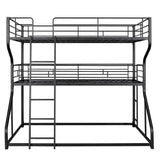 Full XL over Twin XL over Queen Size Triple Bunk Bed with Long and Short Ladder,Black