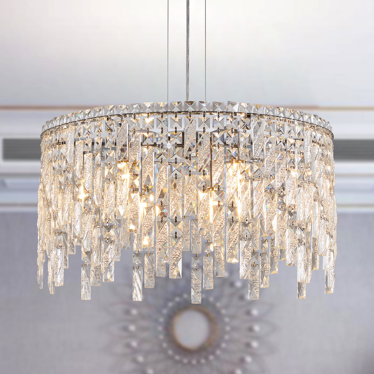 Deluxe round silver crystal chandelier, modern rectangular chandelier (excluding light bulbs) - V.I.P Digital Presence