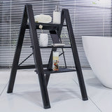 3 Step Ladder Aluminum Light Folding Step Bench Wide Non slip Pedal 300 lb Capacity Home Office Portable Ladder black - V.I.P Digital Presence