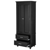 Tall Storage Cabinet with Two Drawers for Bathroom/Office, Black - V.I.P Digital Presence
