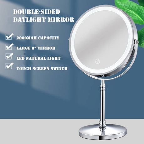 Dual sided 8" USB Wireless 1X&10X Rechargeable Vanity makeup mirror with lights - V.I.P Digital Presence