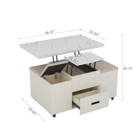 Modern lift coffee table, living room with 4 chairs, expandable 1 hidden storage space+2 drawers, folding dining table - V.I.P Digital Presence