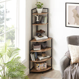 6-story corner open bookshelf modern bookshelf wooden frame independent bookshelf unit, country brown - V.I.P Digital Presence