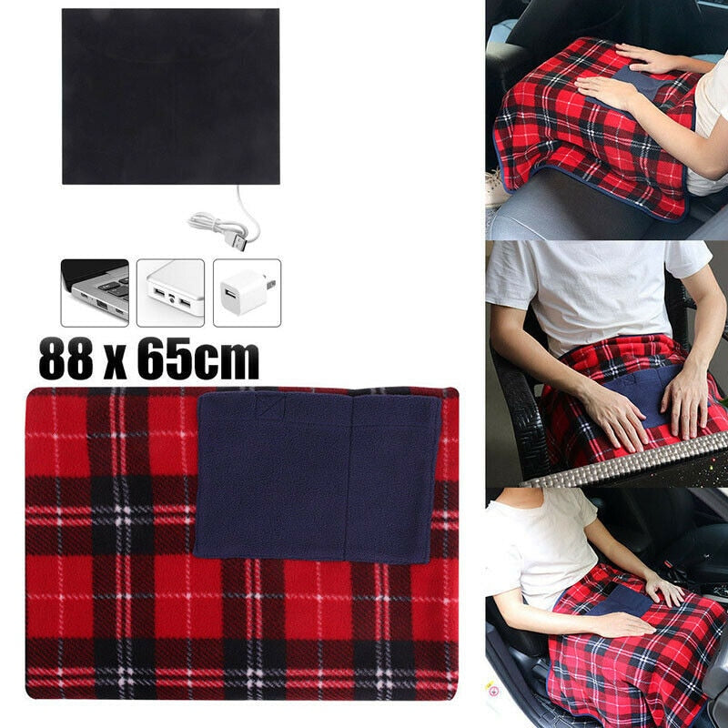 Portable USB Electric Heated Blanket Car Office Use Warm Blanket Heater With Pocketed Winter Home Baby Polyster Carpet 88x65cm