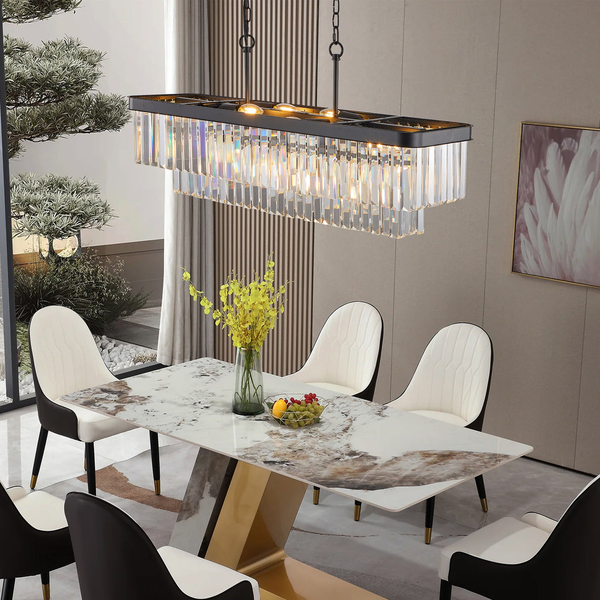 Chandeliers,Rectangular Crystal Chandelier Adjustable,E12 Modern Industrial Crystal Lights (Bulb Not Included) - V.I.P Digital Presence
