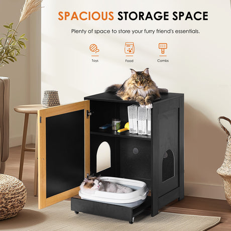 Cat Litter Box Enclosure, Hidden Cat Washroom, Kitty End Table, Litter cabinet with sisal door,Black - V.I.P Digital Presence