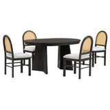 TREXM 5-piece retro functional cutlery set with 1 expandable dining table and 4 cushioned chairs with rattan backrests (espresso - V.I.P Digital Presence