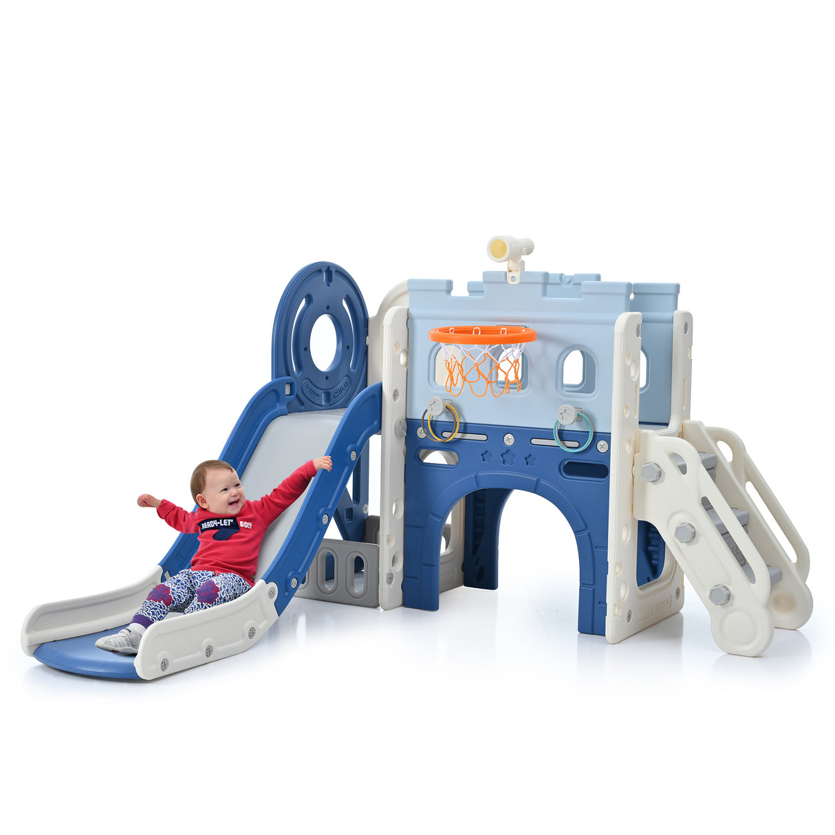 9-1 Toddler Slide Set,Kids Slide for Toddlers Ages 1+, Basketball Hoop, Tunnel and Storage Space, Pirate Ship Themed Slide - V.I.P Digital Presence