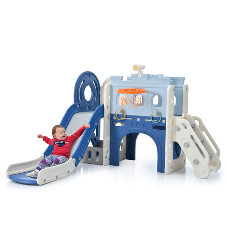 9-1 Toddler Slide Set,Kids Slide for Toddlers Ages 1+, Basketball Hoop, Tunnel and Storage Space, Pirate Ship Themed Slide - V.I.P Digital Presence