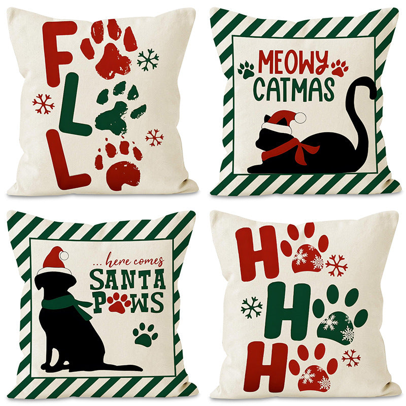 Christmas striped pillow cover linen black cat print pillowcase home holiday decoration cushion cover - V.I.P Digital Presence