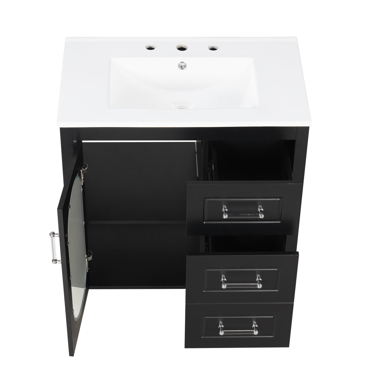 30" Bathroom Vanity with Sink, Bathroom Vanity Cabinet with Two Drawers and Door, Adjustable Shelf, Solid Wood and MDF, Black - V.I.P Digital Presence