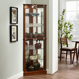Corner Curio Dispaly Cabinet with Lights, Adjustable Tempered Glass Shelves, Mirrored Back,Walnut(E26 light bulb not included) - V.I.P Digital Presence