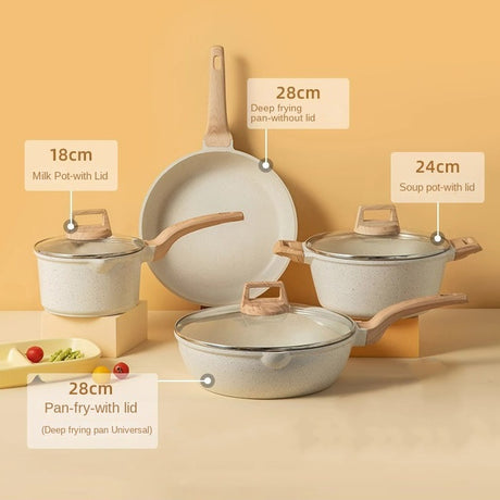 Medical stone non-stick pot soup pot stew pot frying pan wok milk pot frying pan steaming marble granite pot set - V.I.P Digital Presence