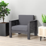 Outdoor Acacia Wood Club Chairs with Cushions, Dark Gray, 27.75"D x 32"W x 27.75"H - V.I.P Digital Presence