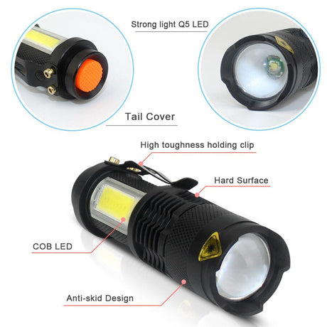 3800LM XML Q5+COB Waterproof Powerful Led Flashlight Torch ZOOM Mini Q5 Hand Lamp Linterna Led for Hiking/Fishing/Camping/Biking - V.I.P Digital Presence