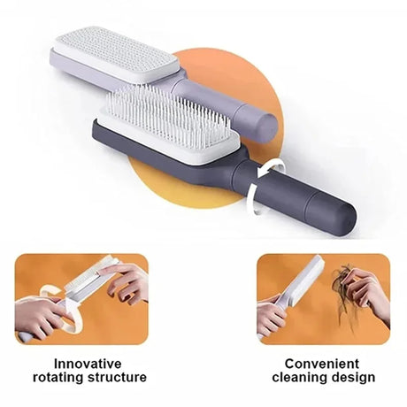 Automatic Cleaning Rotating Lifting Comb Self Cleaning Hairbrush Rotating Retractable Anti Static Massage Comb Scalp Hair Comb - V.I.P Digital Presence