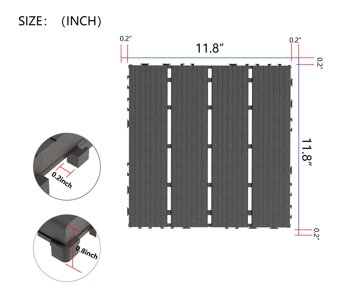Plastic interlocking deck tiles, 44 waterproof outdoor terrace deck tiles, 12 "x12" square gray - V.I.P Digital Presence