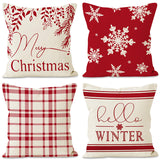 Christmas Snowflake Pillow Cover Linen Checkered Letter Printed Pillow Cover Christmas Theme Cushion Cover - V.I.P Digital Presence