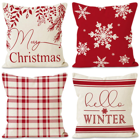 Christmas Snowflake Pillow Cover Linen Checkered Letter Printed Pillow Cover Christmas Theme Cushion Cover - V.I.P Digital Presence