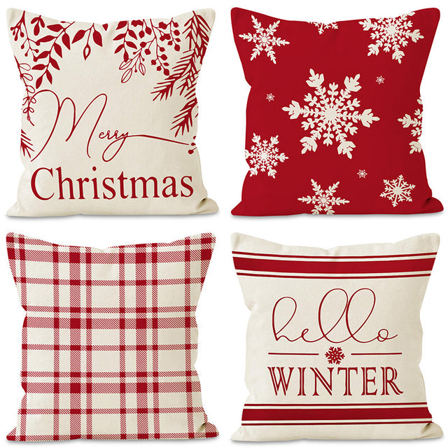 Christmas Snowflake Pillow Cover Linen Checkered Letter Printed Pillow Cover Christmas Theme Cushion Cover - V.I.P Digital Presence