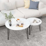 27.56'' Round Nesting Coffee Table Set of 2, Circular Nesting End Table Set Sturdy Metal Base for Living Room, bedroom, White - V.I.P Digital Presence