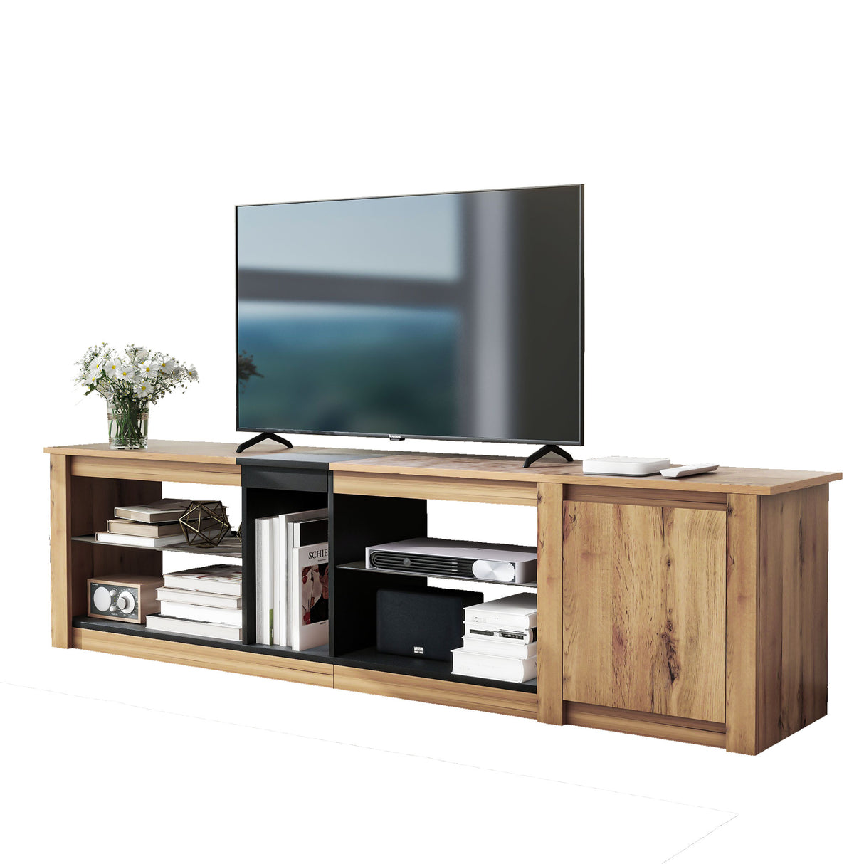 ModernTV stand suitable for TVs under 80 inches, media console with multifunctional storage, and LED lights - V.I.P Digital Presence
