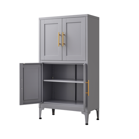 Grey metal kitchen storage cabinet, kitchen pantry storage cabinet with door and shelf, adjustable leveling feet - V.I.P Digital Presence