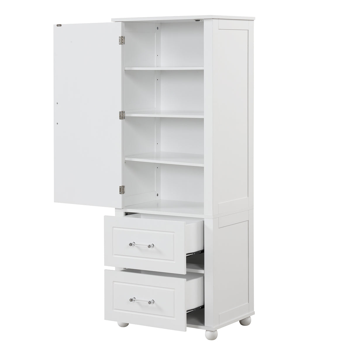 Tall bathroom storage cabinet with two drawers and adjustable shelves for independent storage - V.I.P Digital Presence