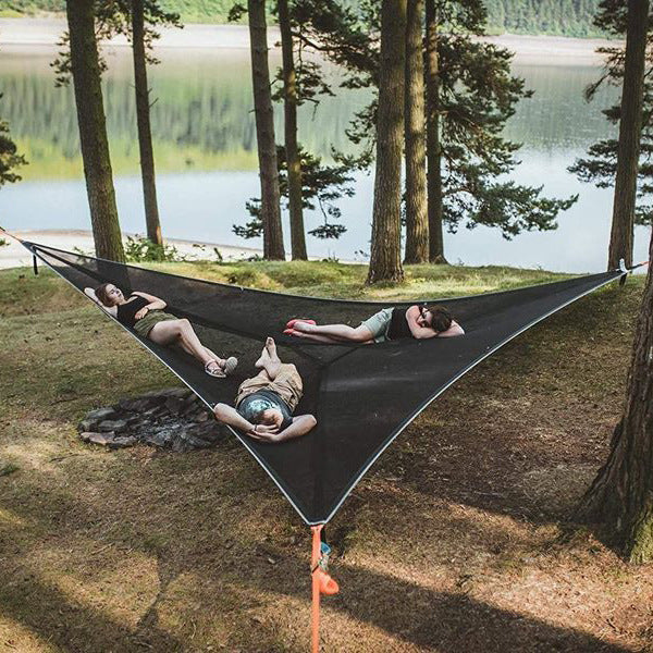 Hamaca triangular aérea multijugador, plegable, portátil, de malla, para árbol, para ocio 