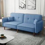 Living Room Bed Room Leisure Futon Sofa bed in Blue Fabric with Solid Wood Leg