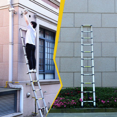 8.5FT telescopic ladder made of aluminum alloy, versatile folding telescopic ladder with hooks and triangular support frame - V.I.P Digital Presence
