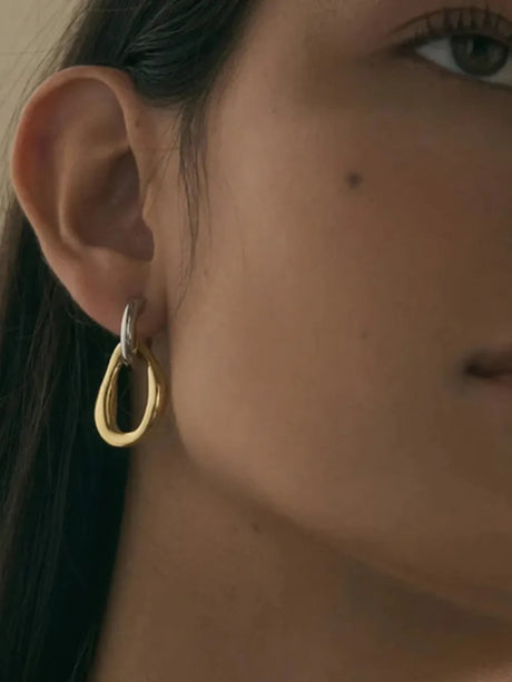 18K Gold-Plated Stainless Steel Contrast Asymmetrical  Earrings - V.I.P Digital Presence