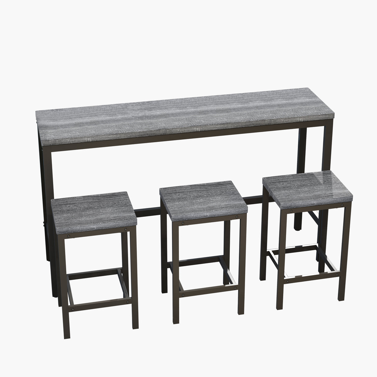 Modern Design Kitchen Dining Table Pub Table Long Dining Table Set with 3 Stools Easy Assembly Gray - V.I.P Digital Presence