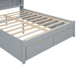 Full Size Platform Bed with Storage Headboard and 2 Drawers, Gray - V.I.P Digital Presence