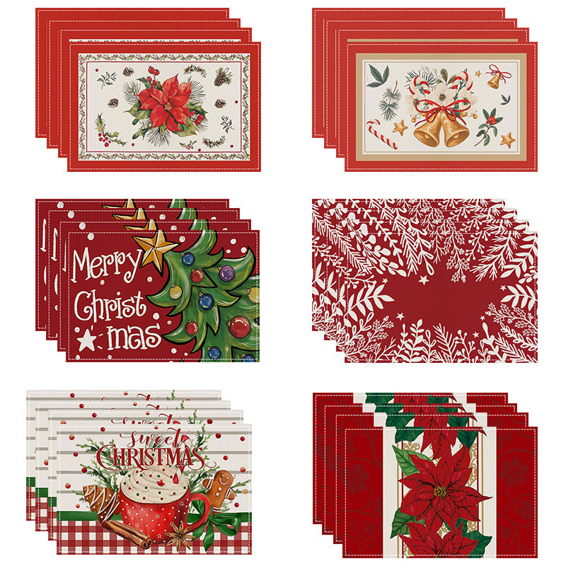 Christmas tree bell print placemat red striped plaid linen table mat Christmas party decoration insulation mat - V.I.P Digital Presence