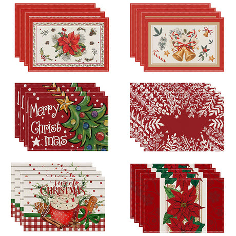 Christmas tree bell print placemat red striped plaid linen table mat Christmas party decoration insulation mat - V.I.P Digital Presence