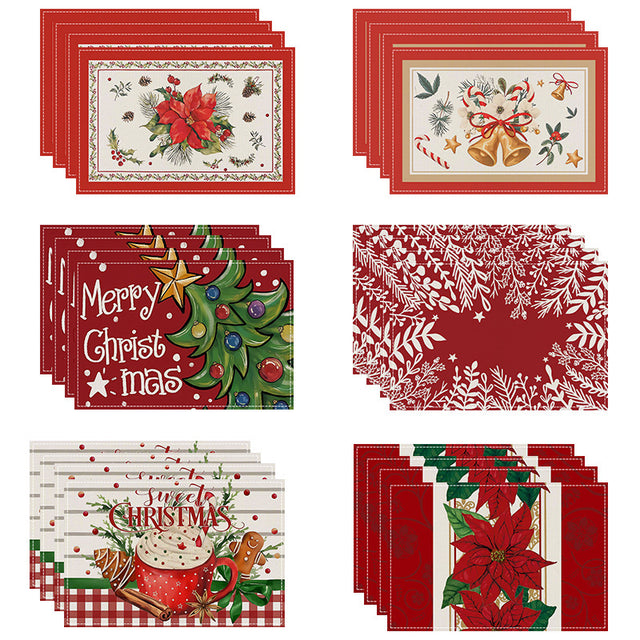 Christmas tree bell print placemat red striped plaid linen table mat Christmas party decoration insulation mat - V.I.P Digital Presence