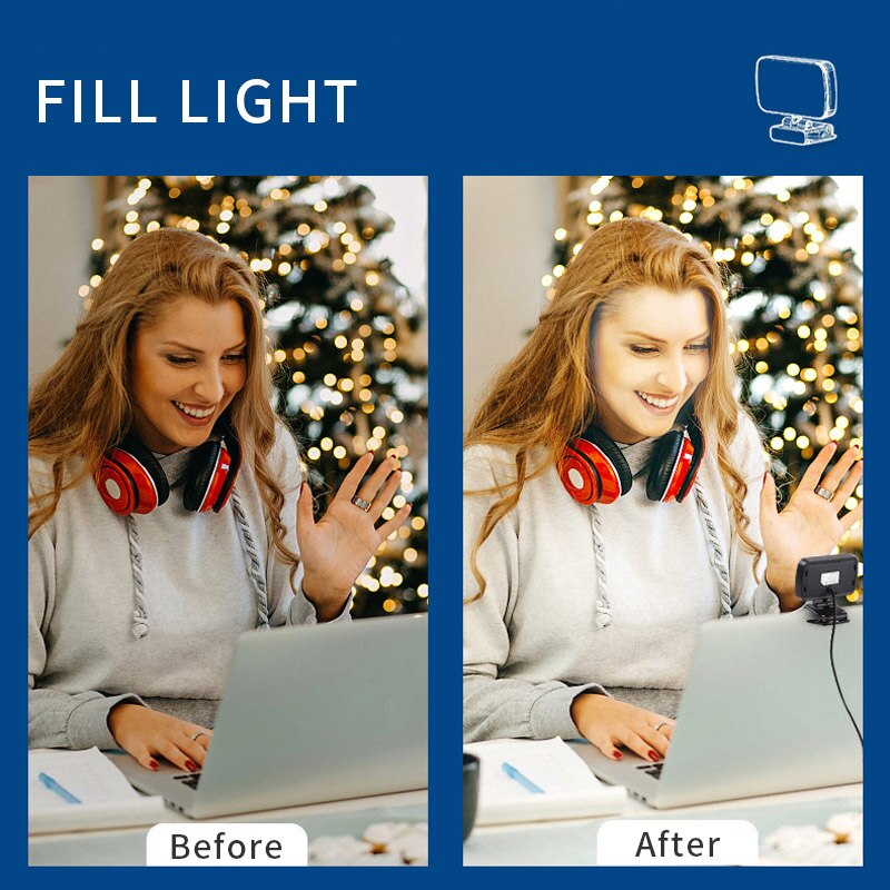 Mini luz de video para conferencias, kit de transmisión en vivo, cámara web, vlog, fotografía, lámpara de relleno, selfie, luz LED portátil ajustable, micrófono