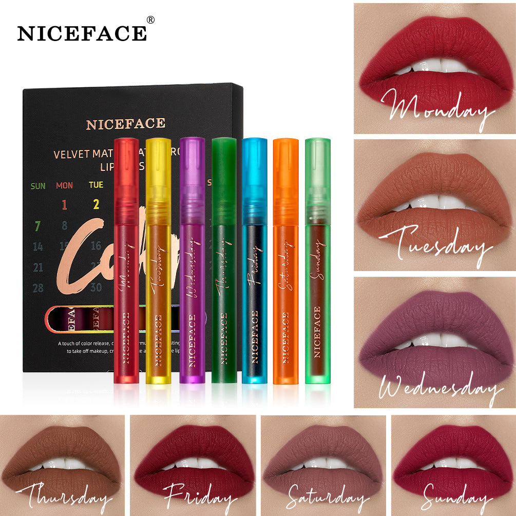 Niceface Weekly Lip Gloss 7 Sticks Lip Gloss Velvet Matte Lip Gloss Set Matte Non-Stick Cup Waterproof Makeup - V.I.P Digital Presence