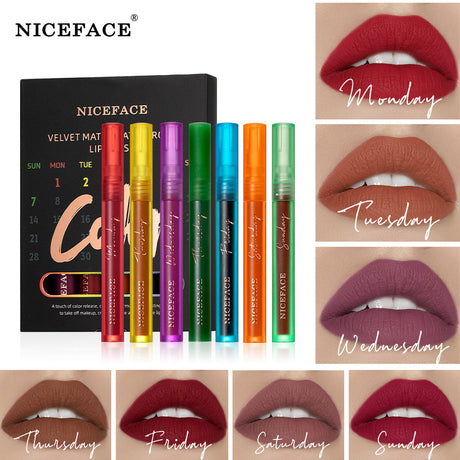 Niceface Weekly Lip Gloss 7 Sticks Lip Gloss Velvet Matte Lip Gloss Set Matte Non-Stick Cup Waterproof Makeup - V.I.P Digital Presence