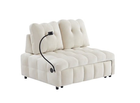 Modern sofa velvet pull-out bed,Independently removable backrest, have USB port and swivel phone stand ,beige - V.I.P Digital Presence