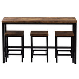 TOPMAX Counter Height Extra Long Dining Table Set with 3 Stools Pub Kitchen Set Side Table with Footrest Brown