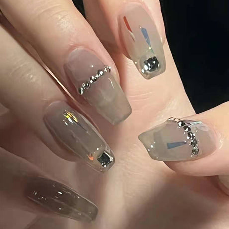 Transparent Gray Manicure Niche High-End Square Drill Wearing Nails Fake Nails Removable Nail Stickers Nail Stickers Finished Nails - V.I.P Digital Presence