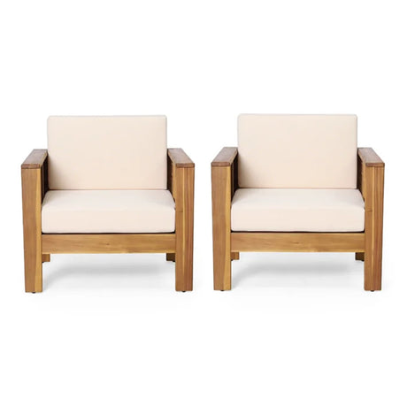 ( Set of 2) Outdoor Acacia Wood Club Chairs with Cushions, Teak+Beige, 27.75"D x 32"W x 27.75"H - V.I.P Digital Presence
