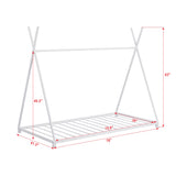 Metal Twin Size House Platform Bed with Triangle Structure  White