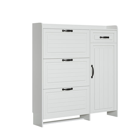 White color shoe cabinet with 4 doors 1 drawers,PVC door with shape ,large space for storage - V.I.P Digital Presence