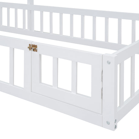 Wooden Twin Size Children's Bed with Detachable Headboard and Integrated Clothes Drying Rack, White - V.I.P Digital Presence
