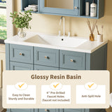 36 "bathroom makeup cabinet with resin sink combination and 2 drawers, with soft closing door, blue color - V.I.P Digital Presence